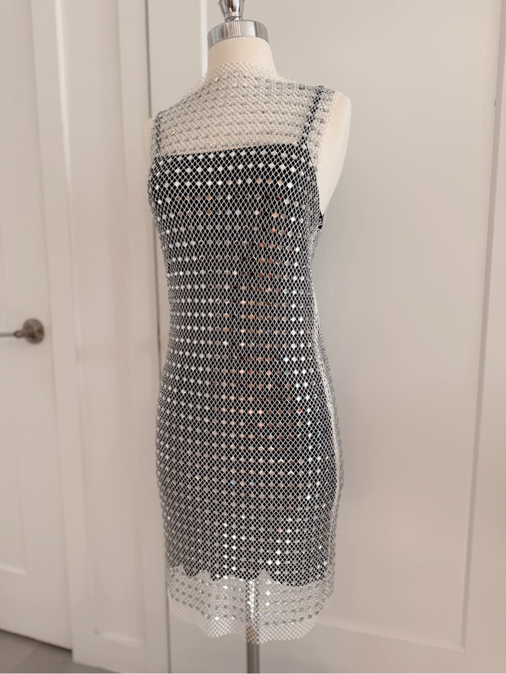 Silver Mesh Overlay Mini Dress